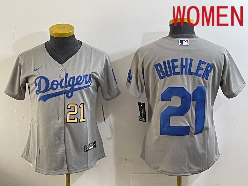 Women Los Angeles Dodgers #21 Buehler Grey Game 2024 Nike MLB Jersey style 11216->women mlb jersey->Women Jersey
